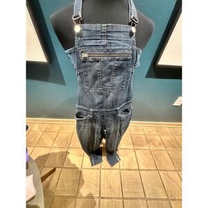 Blank NYC Denim Overalls Women 27 Blue Excellent Ankle Zipper Distressed Bib